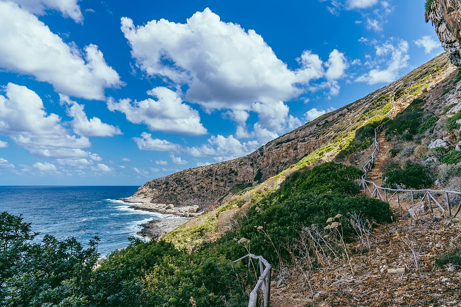 ocean, cliff, clouds, sky, cloud - sky, scenics - nature, sea HD wallpaper