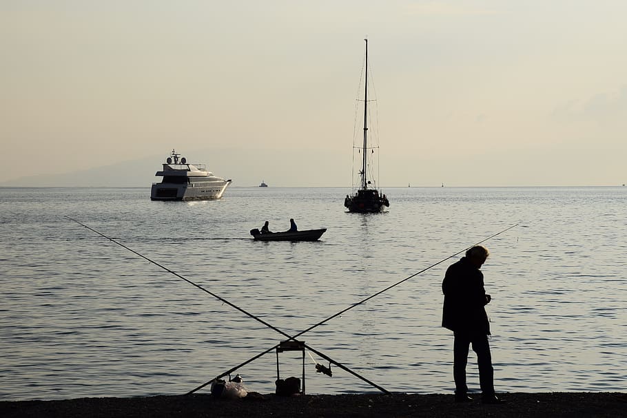 marine, boat, beach, landscape, silhouette, b add, water, nautical vessel, HD wallpaper