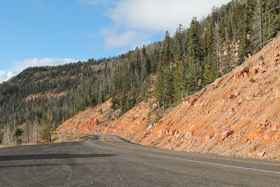 mountains, utah, road, forest, sky, transportation, the way forward, HD wallpaper
