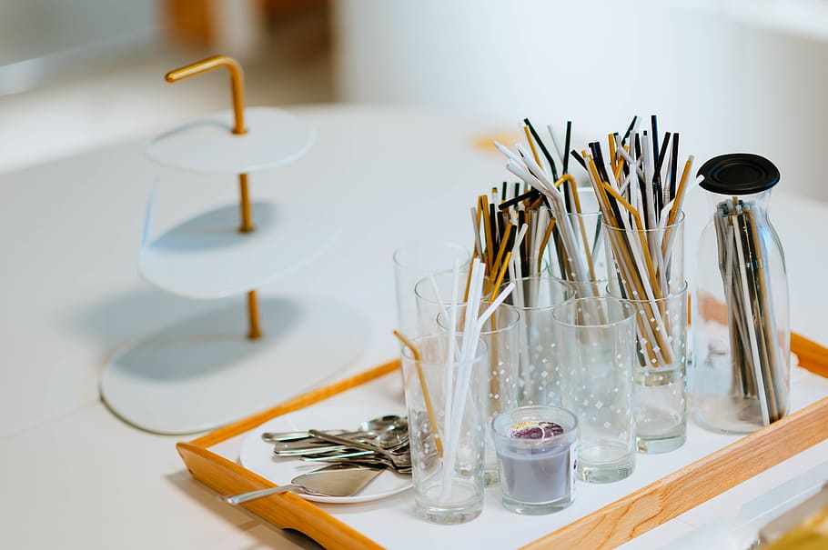 clear drinking glasses in tray, indoors, no people, table, household equipment HD wallpaper