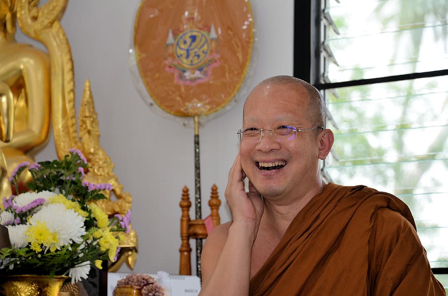 thailand, monk, smiling, flower, flowering plant, happiness HD wallpaper