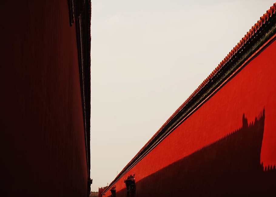 red painted wall, architecture, sky, building exterior, no people HD wallpaper