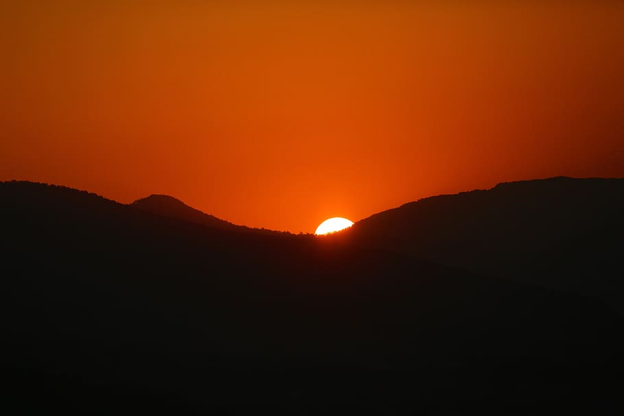 sunset, nature, mountains, sky, in the evening, sunrise, silhouette HD wallpaper
