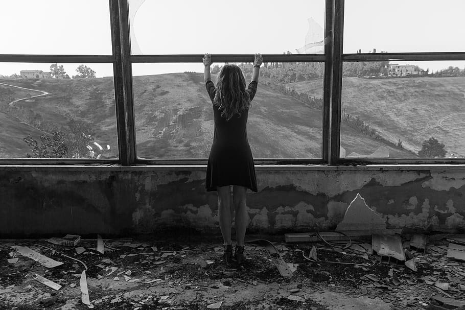people, one, window, abandoned, the loneliness, adult, woman HD wallpaper