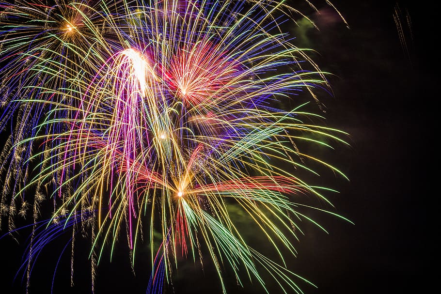 night, long exposure, fire, independence, fourth of july, light HD wallpaper
