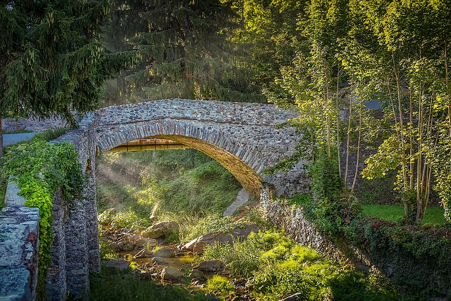 bridge, stone, sunset, river, architecture, old, historically HD wallpaper