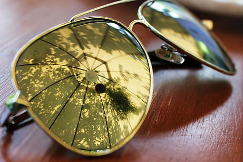 Summer Sun Umbrella Reflection of Tropical Garden Plants in Sunglasses HD wallpaper