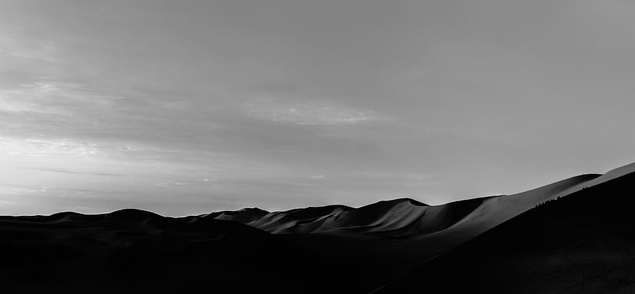 peru, huacachina, landscape, desert, black and white, sky, cloud - sky, HD wallpaper