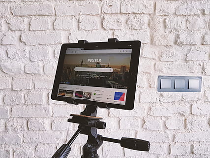 Black Tablet Computer Showing Pexels Webpage, brick wall, electronics HD wallpaper