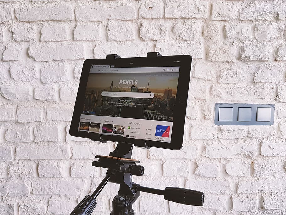 Black Tablet Computer Showing Pexels Webpage, brick wall, electronics HD wallpaper
