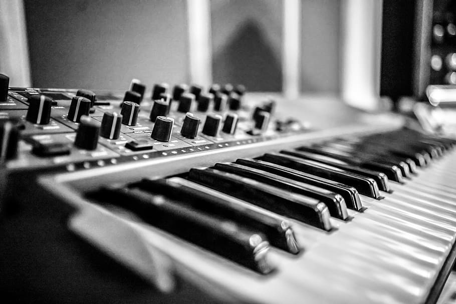 keyaboard, synth, music, bandw, black and white, banner, wallpeper