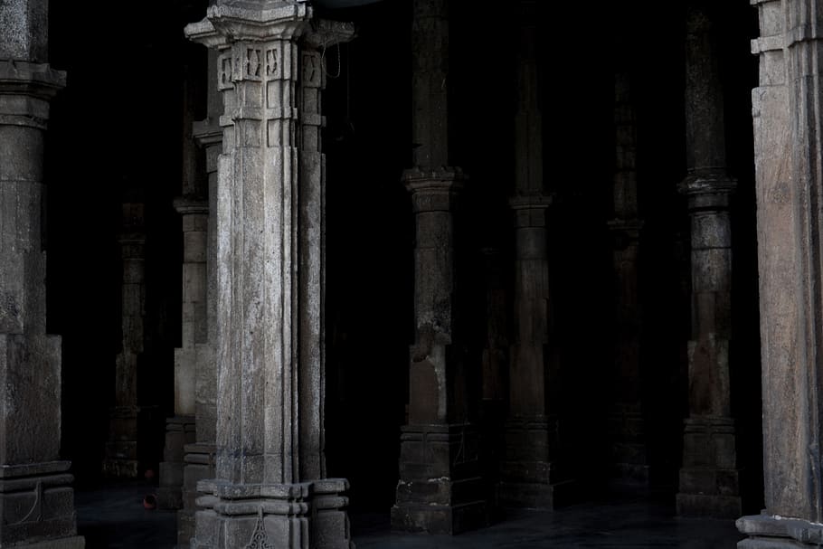 india, ahmedabad, urban, mosque, pillers, dark, heritage, architectural column HD wallpaper
