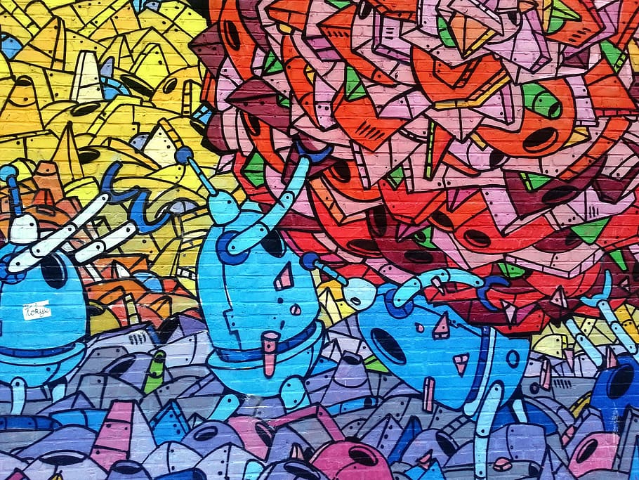 graffiti, mural, spray paint, multi colored, full frame, creativity HD wallpaper