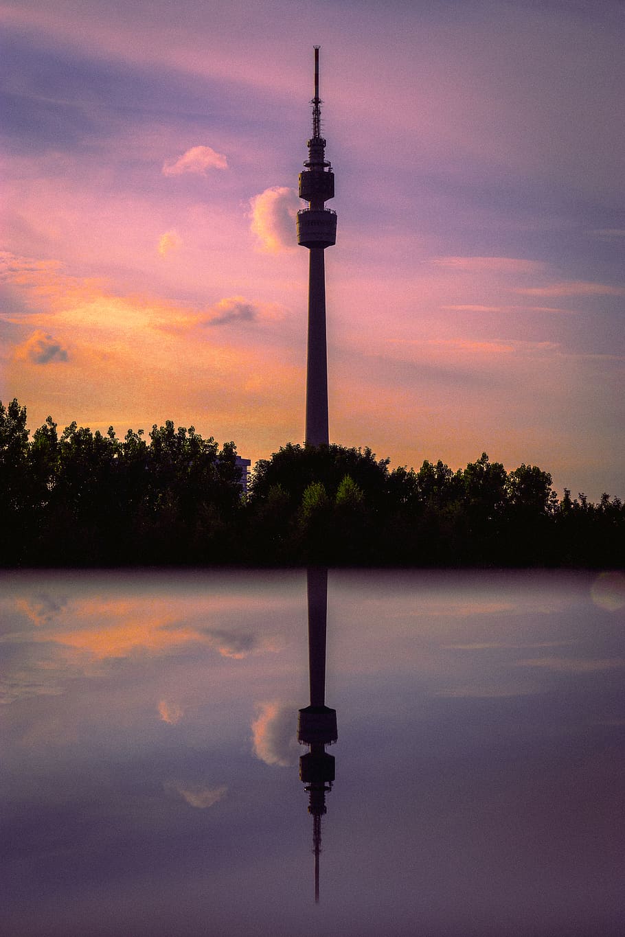 White Tower during Purple Sunset, architecture, backlit, clouds HD wallpaper