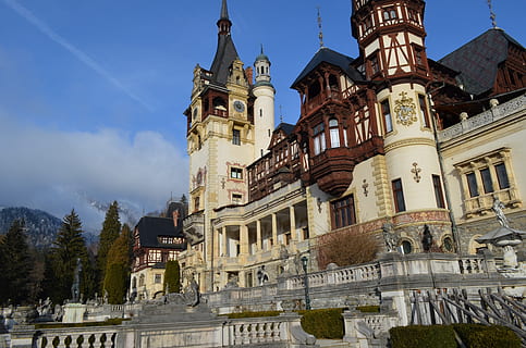 castle, peles, architecture, building, royal, medieval, landscape HD wallpaper
