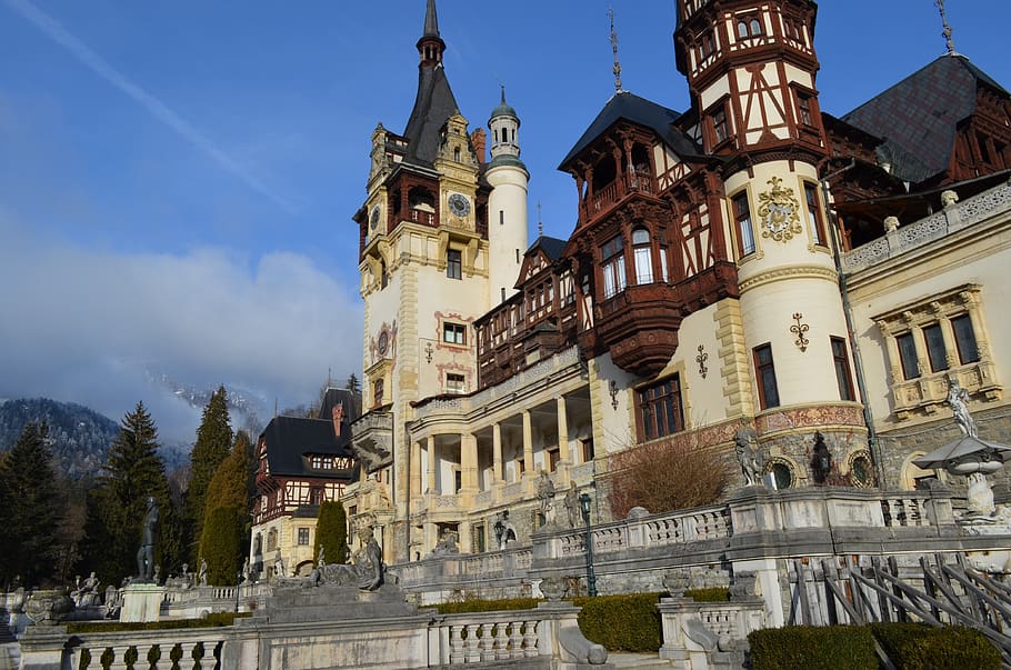 castle, peles, architecture, building, royal, medieval, landscape HD wallpaper