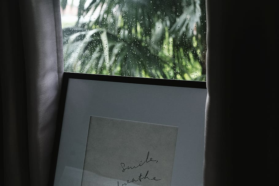 black photo frame on closed window, rain, grey, human, person, HD wallpaper