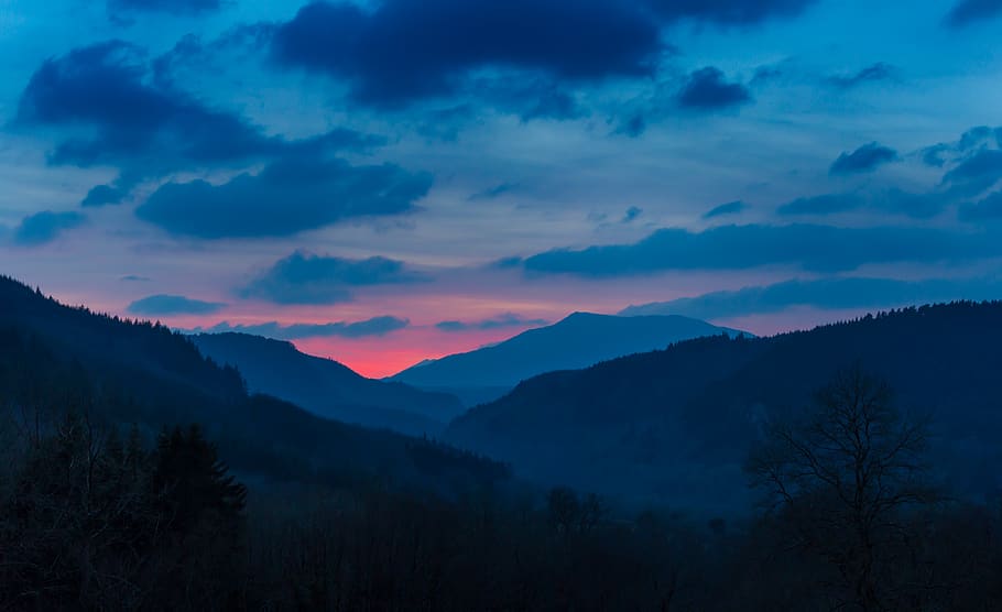 hills, mountains, sun, landscape, nature, sunset, sky, clouds HD wallpaper