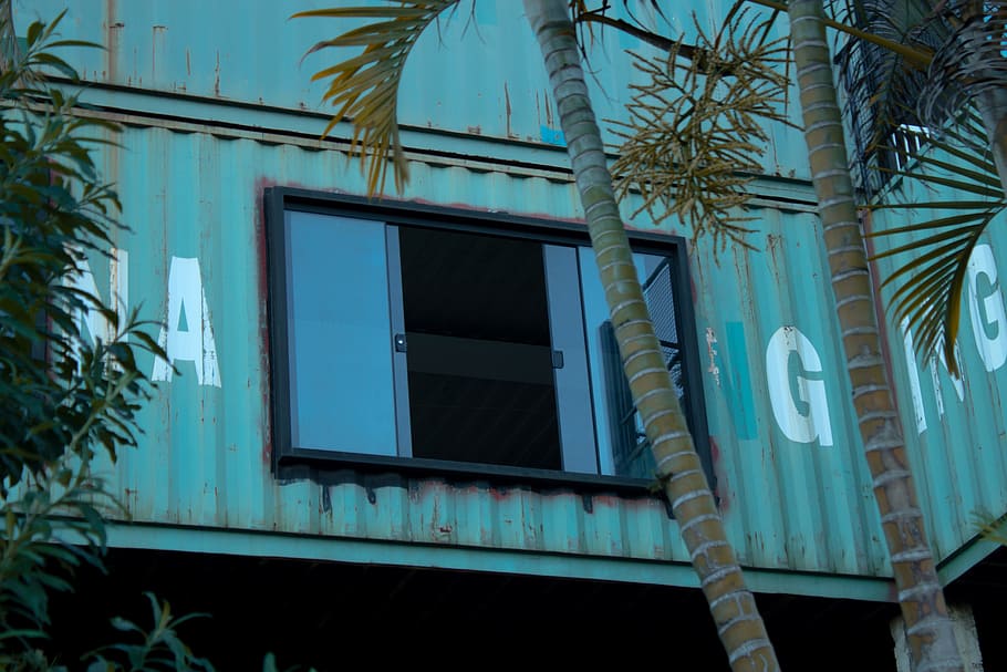 Green Intermodal Container With Window, architecture, building HD wallpaper