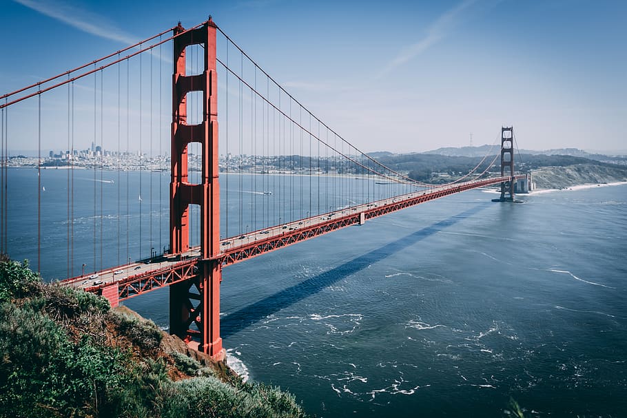 Golden State bridge, suspension bridge, water, built structure HD wallpaper