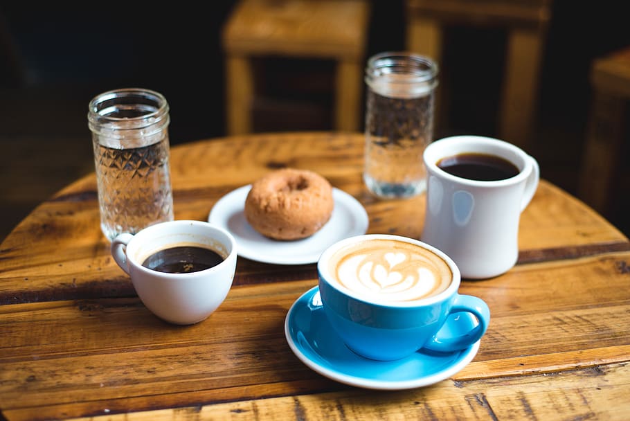 coffee, cappuccino, latte, cup, breakfast, food, cafe, table HD wallpaper