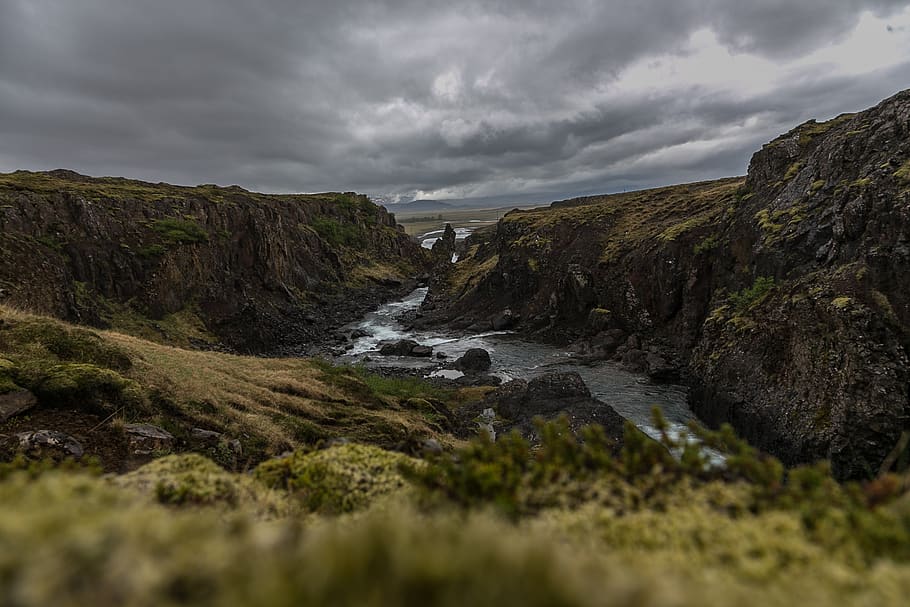Aerial Photography of River Between Cliffs, adventure, clouds HD wallpaper