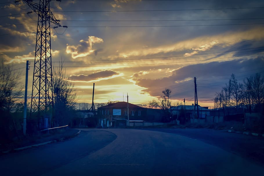 nature, outdoors, cable, asphalt, tarmac, road, power lines HD wallpaper