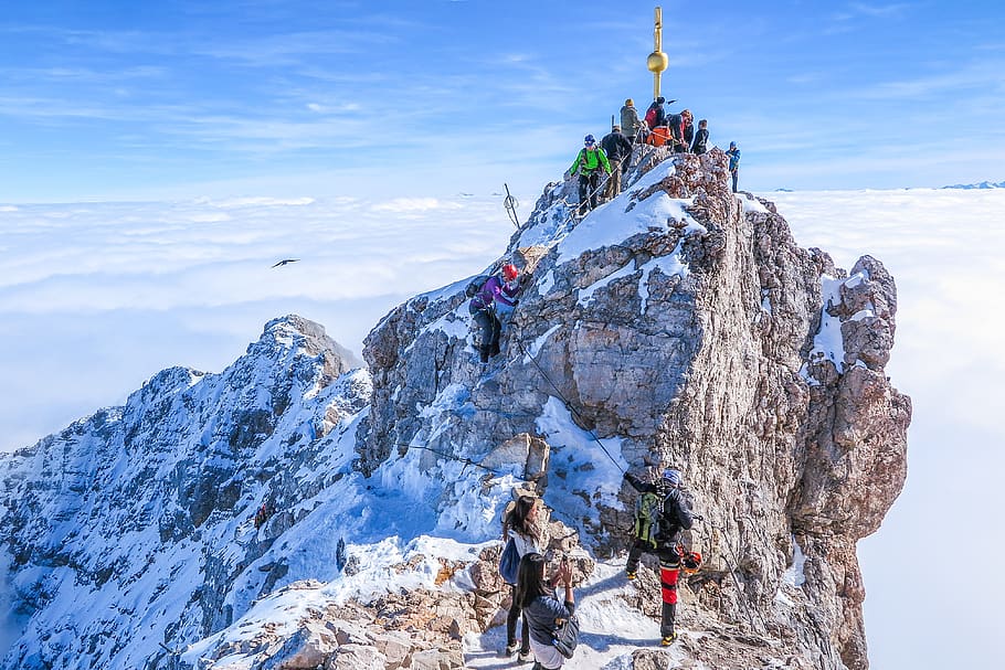 zugspitze, summit, alpine, view, rock, clouds, imposing, mountain landscape, HD wallpaper