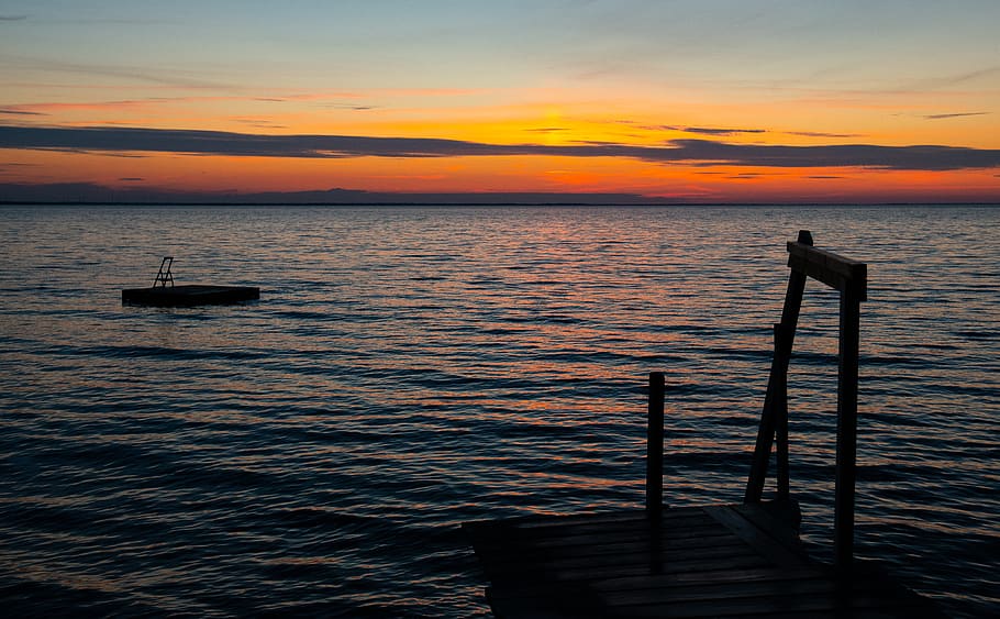 sunset, wather, jetty, diveraft, sea, nikon, horizon, summer HD wallpaper
