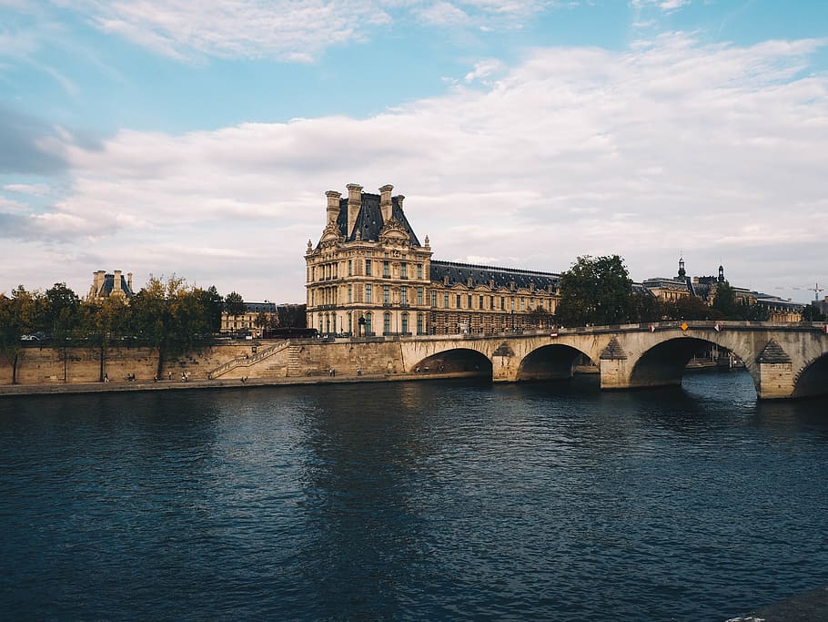 View of Bridge and River Under Blue Sky, ancient, architectural design HD wallpaper