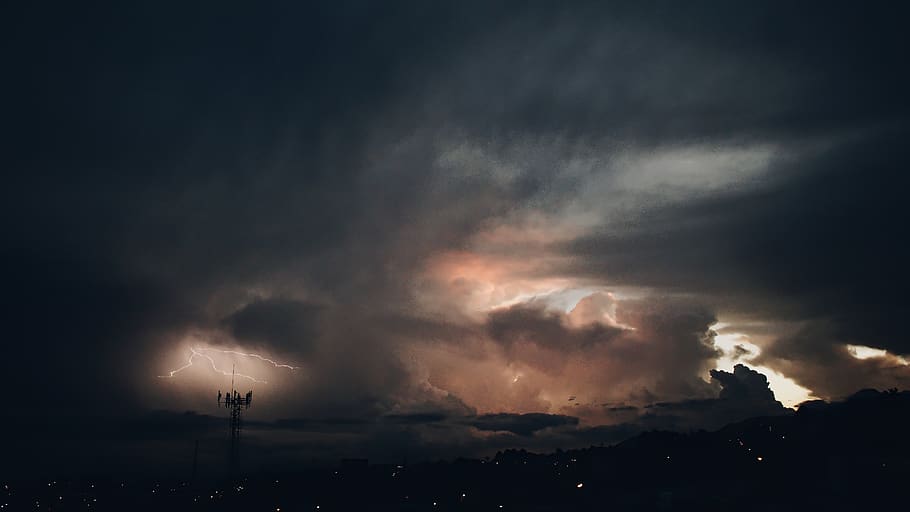 dark, night, clouds, sky, aerial, view, landscape, tower, cloud - sky HD wallpaper