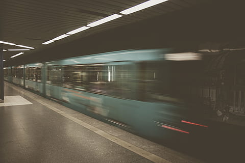 blue train, terminal, vehicle, transportation, train station HD wallpaper