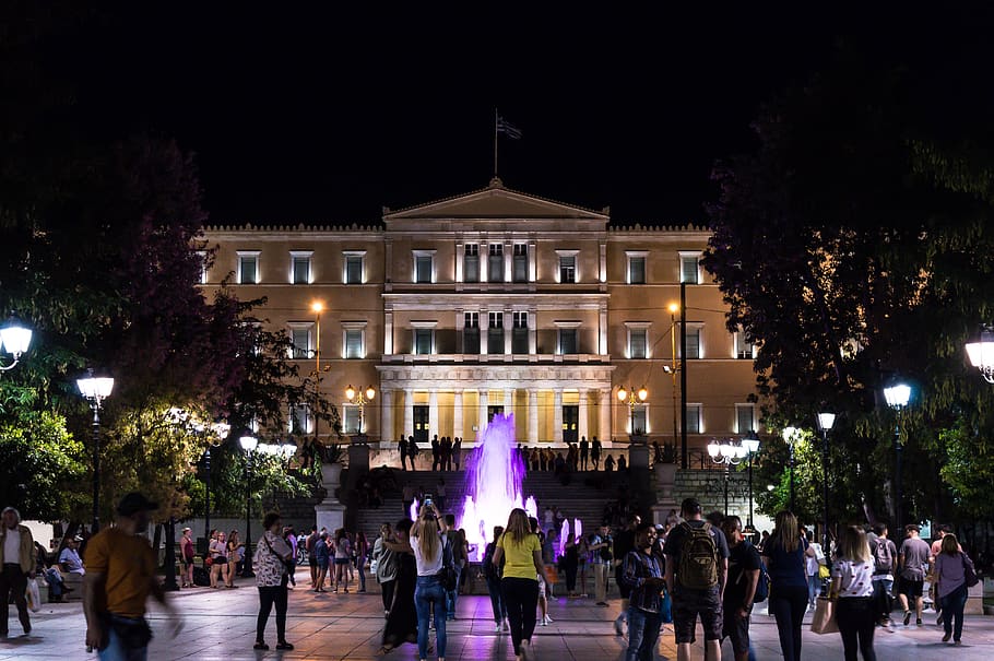 greece, athina, syntagma square, by, night, by night, plateia, HD wallpaper