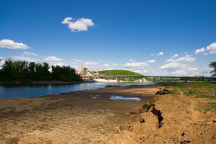 Ufimka, river, landscape, water, sky, cloud - sky, architecture HD wallpaper