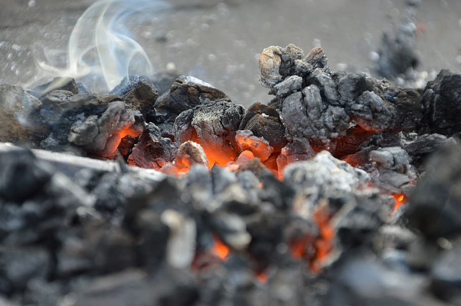ember, fire, smoke, fireplace, incandescent, carbon, wood, orange, HD wallpaper