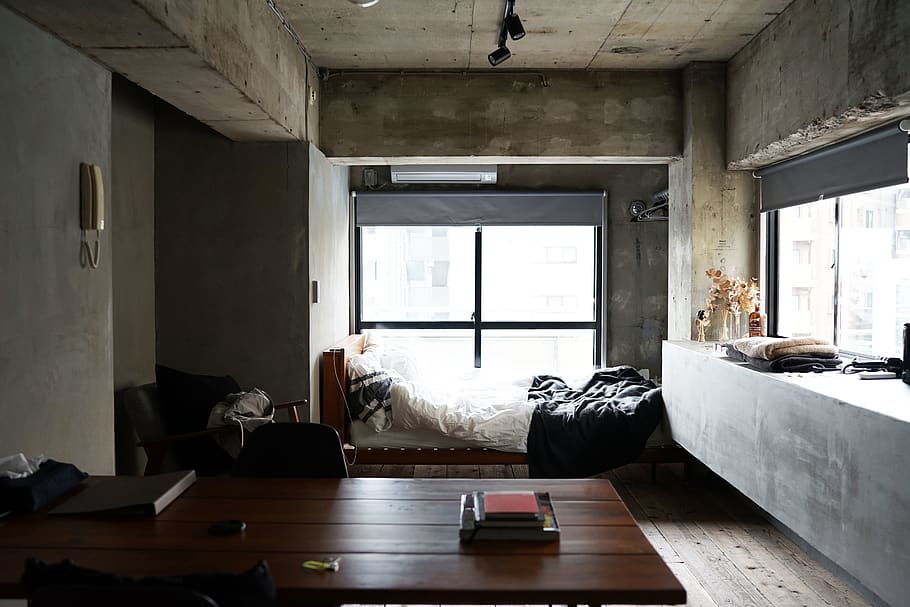 brown wooden table, window, indoors, no people, furniture, day HD wallpaper
