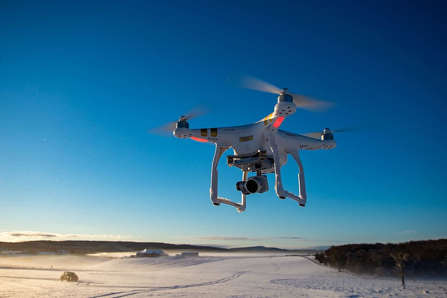 Flying Drone, action, air, aircraft, blue sky, dji, drone cam, HD wallpaper