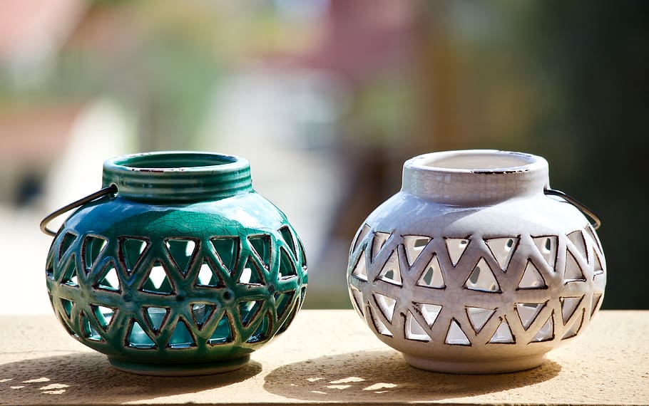 candle holders, terrace, handmade, container, pottery, vase, HD wallpaper