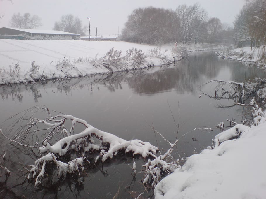 united kingdom, samlesbury, cold temperature, winter, water HD wallpaper