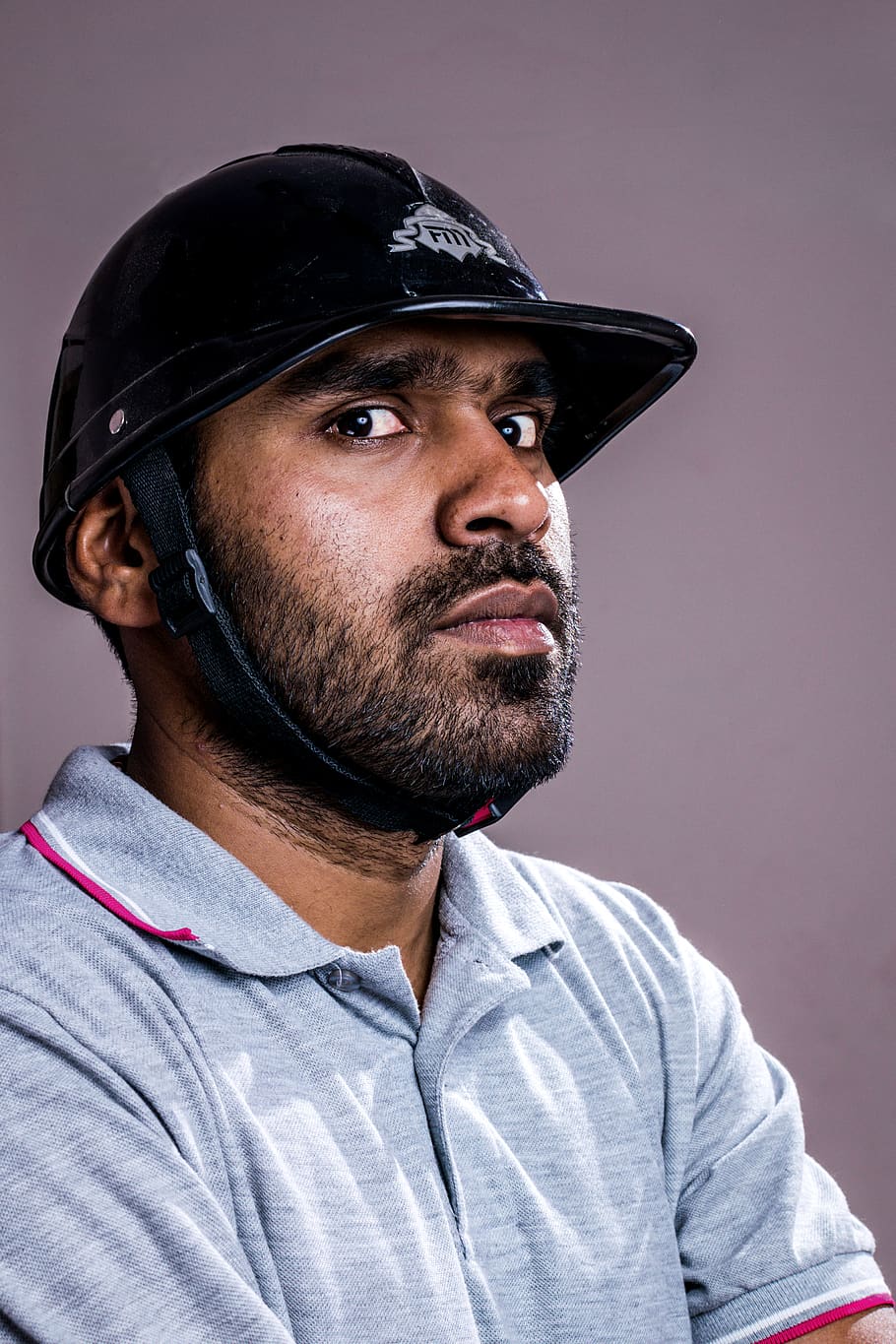 man wearing black helmet, portrait, beard, one person, headshot HD wallpaper