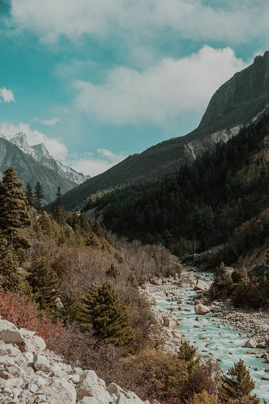 Green Trees and Mountain Ranges, adventure, clouds, daylight HD wallpaper