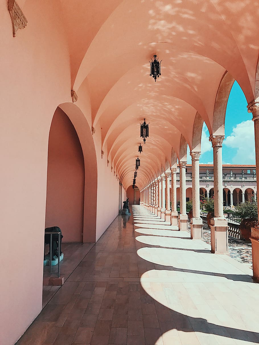 united states, sarasota, ringling museum, outside, hall, pink, HD wallpaper