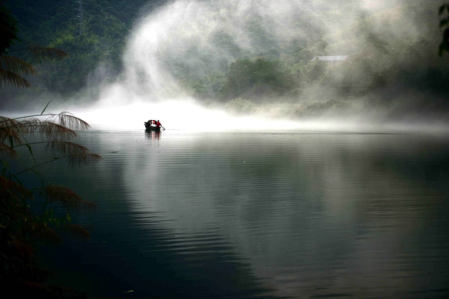 fisherman, lake, water, beauty in nature, scenics - nature HD wallpaper