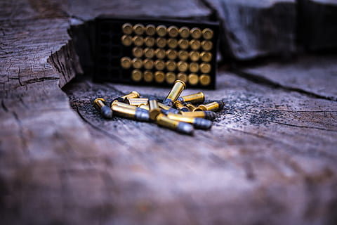 Photo of Gold Ammunitions on Wood, .22 ammo, bullets, cartridges HD wallpaper