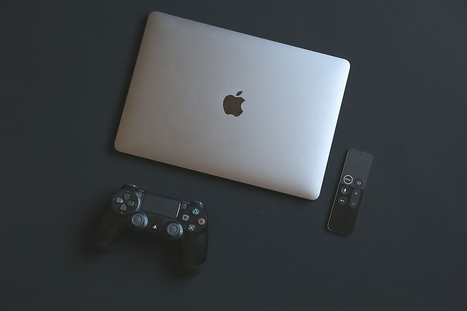 MacBook Pro and Sony PS4 controller, electronics, home, portugal, HD wallpaper