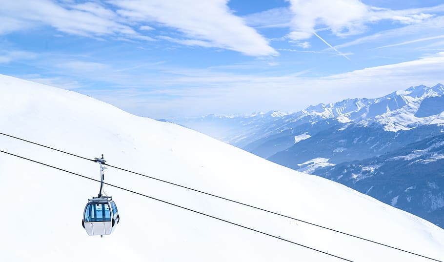 White Cable Car, altitude, clouds, cold, daylight, frost, frozen HD wallpaper