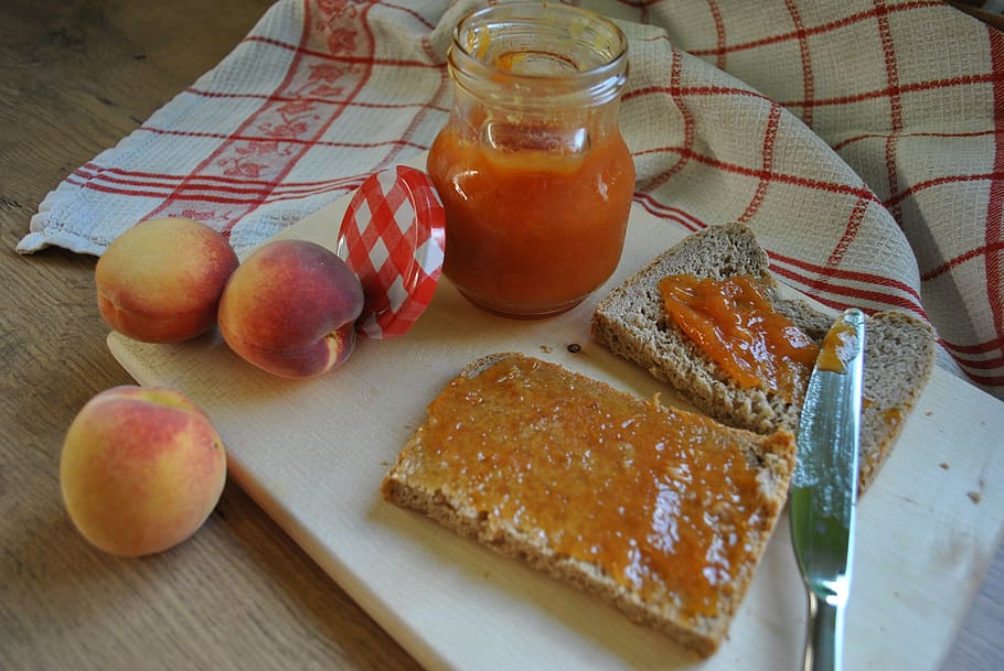 peach, jam, food, fruit, summer, sweet, healthy, bread, orange HD wallpaper