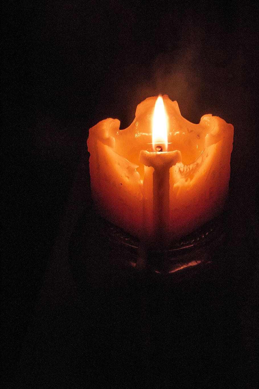 orange, candle, witchcraft, altar, fire, flame, macro, darkness HD wallpaper