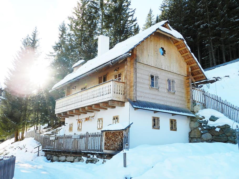 2-storey House, architecture, austria, building, chalet, cold HD wallpaper