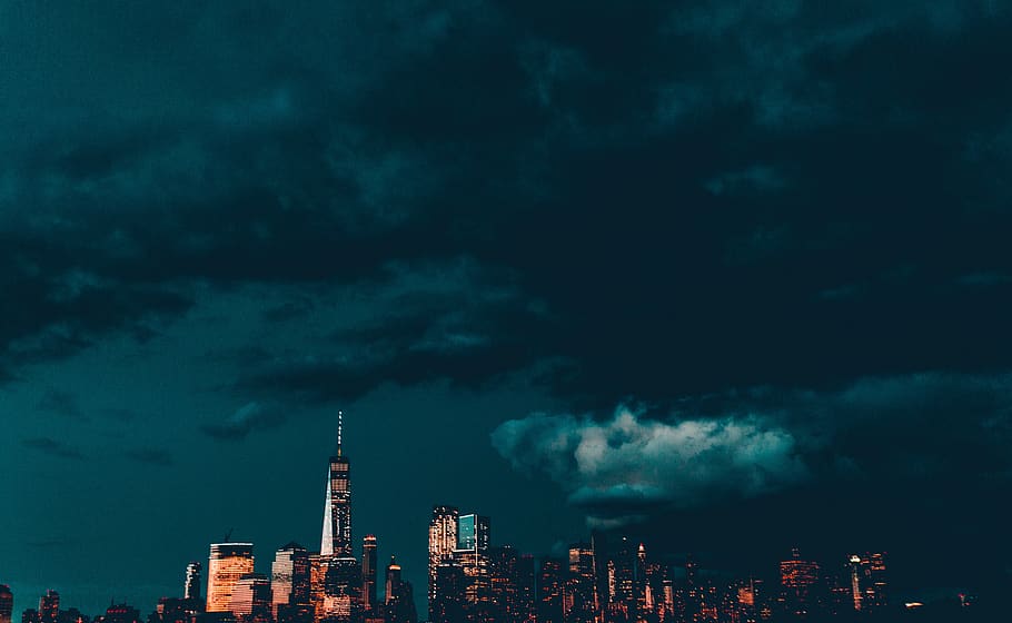 architecture, building, infrastructure, dark, clouds, sky, skyscraper HD wallpaper